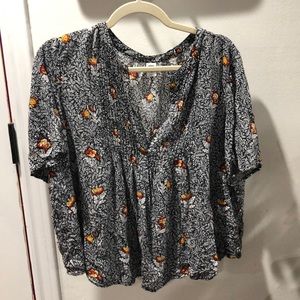 Floral Black and White Blouse